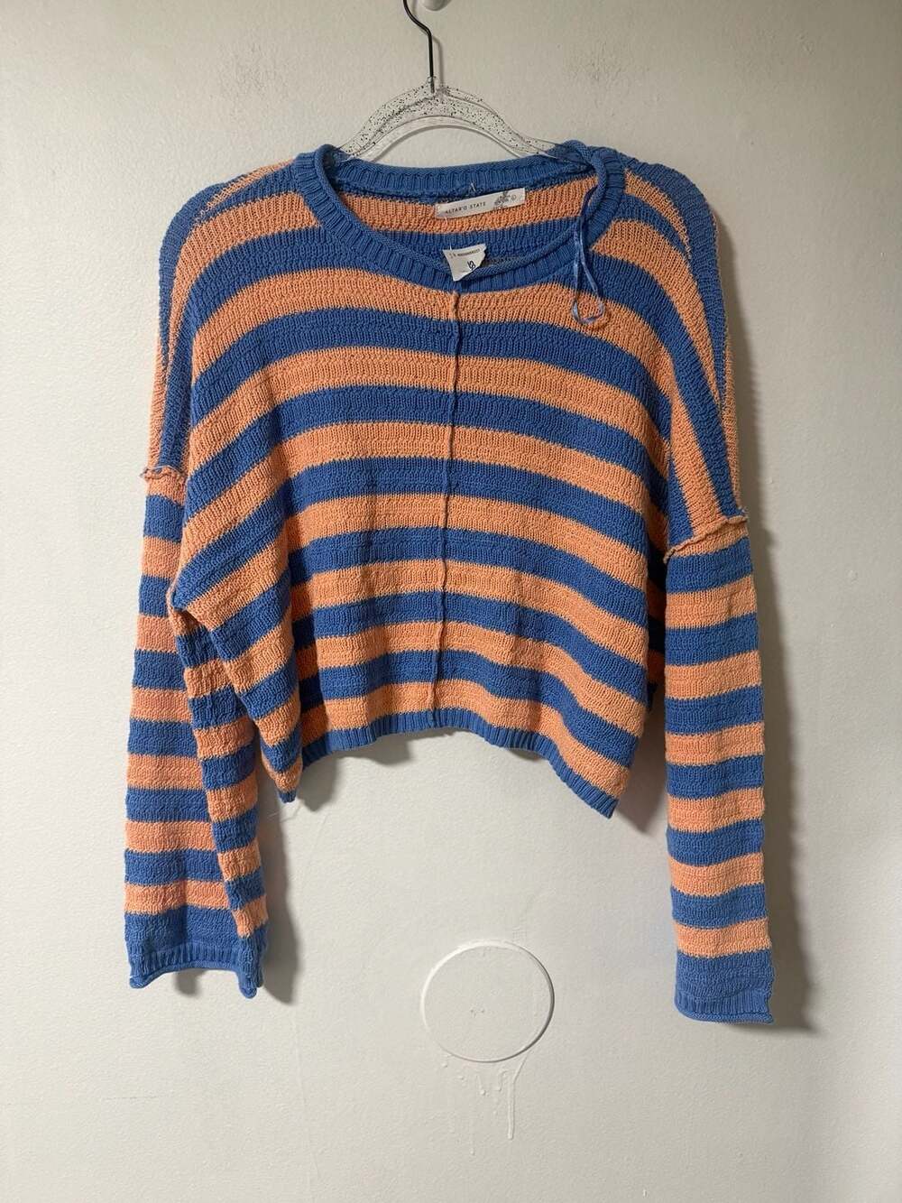 NWT Altar'd State Striped Sweater Size L Blue Orange Cropped Knit